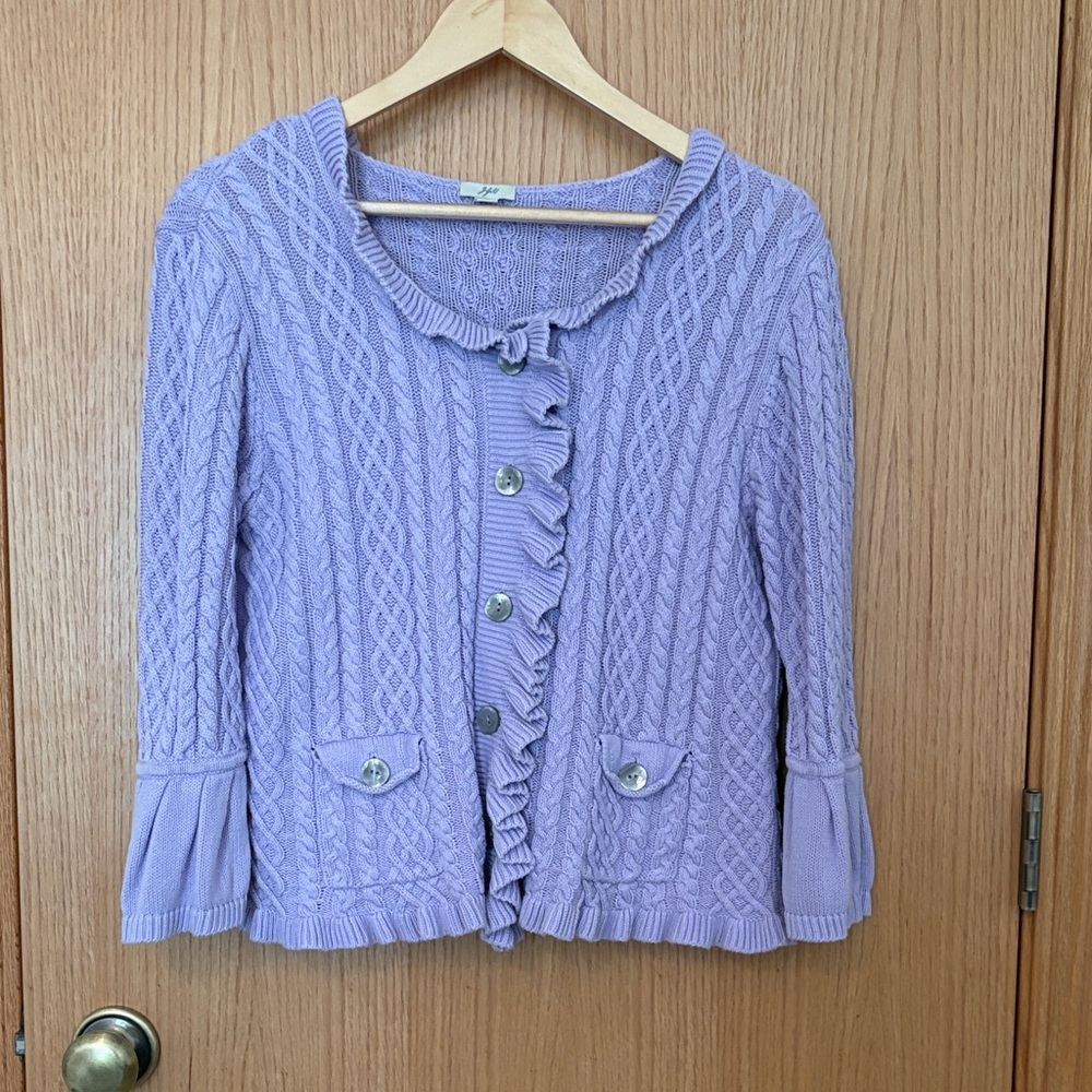 J. Jill Lavender bell sleeve Cable Knit Cardigan size L
